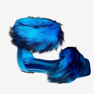 Neon Blue Fur Flats